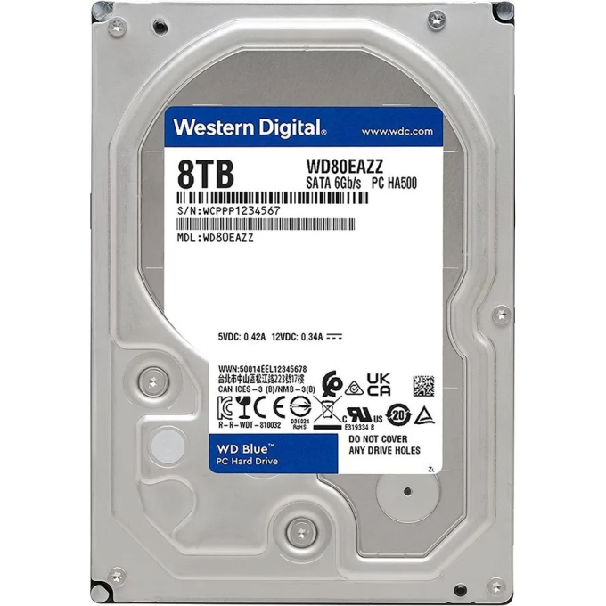 Жесткий диск WESTERN DIGITAL BLUE , 8ТБ, HDD, SATA III, 3.5" WD80EAZZ