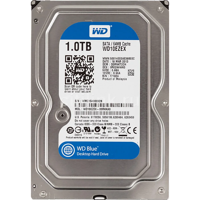 Жесткий диск WESTERN DIGITAL CAVIAR BLUE , 1ТБ, HDD, SATA III, 3.5" WD10EZEX