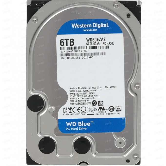 Жесткий диск WESTERN DIGITAL DESKTOP BLUE SATA-III 6Tb 256Mb 3.5" WD60EZAZ