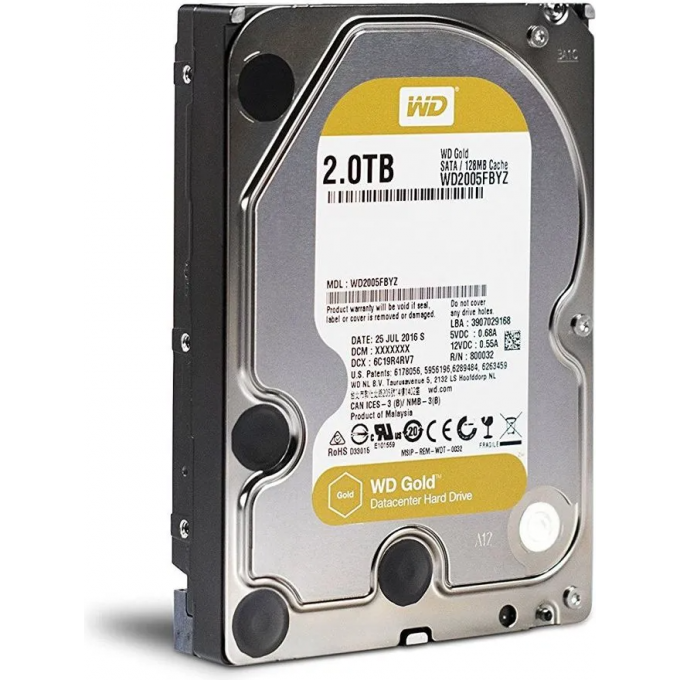 Жесткий диск WESTERN DIGITAL GOLD SATA-III 2Tb Server Gold (7200rpm) 128Mb 3.5" WD2005FBYZ