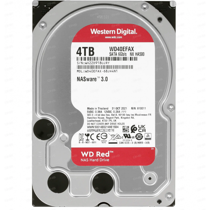 Жесткий диск WESTERN DIGITAL RED , 4ТБ, HDD, SATA III, 3.5" WD40EFAX