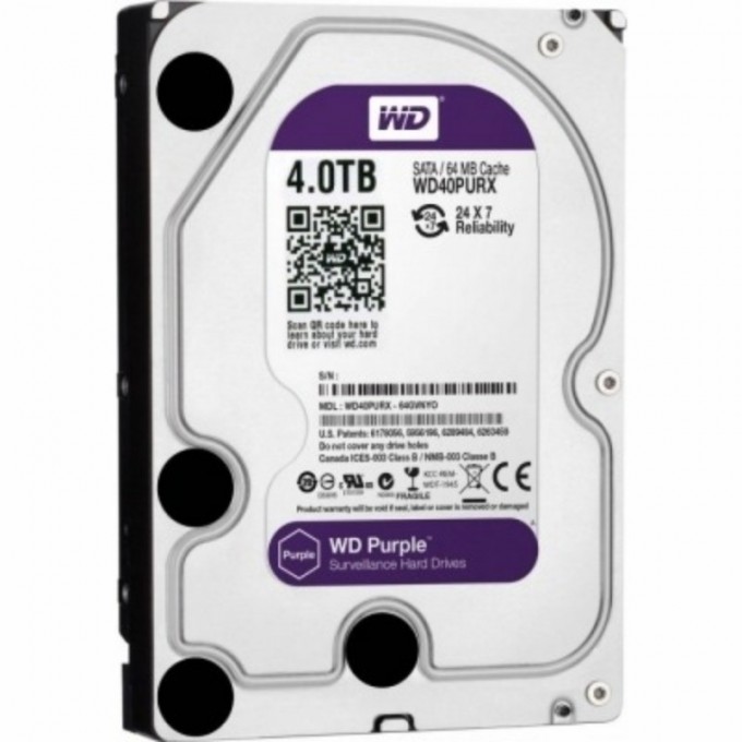 Жесткий диск WESTERN DIGITAL VIDEO PURPLE SATA-III 4TB 5400rpm 64Mb 3.5" WD40PURX